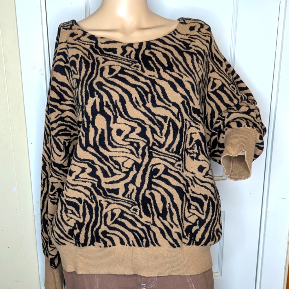 Maeve by Anthropologie Boat Neck Zebra Stripe Sweater, Size XL